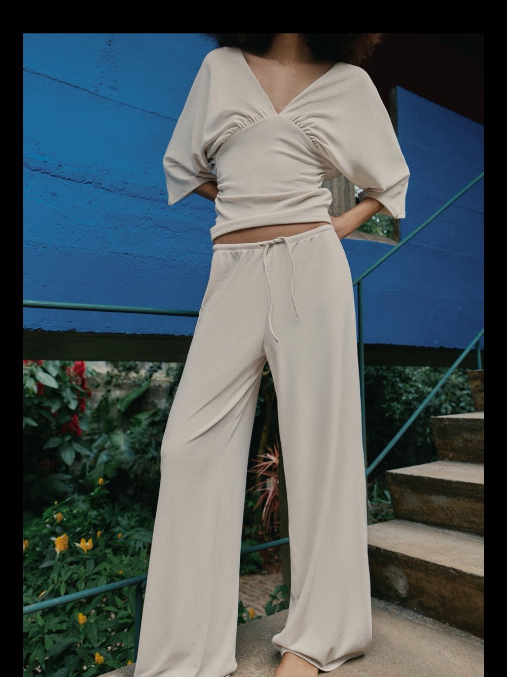 Zara Wide-Leg Drawstring Pants Cream